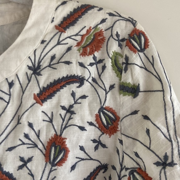 Embroidered Floral Print Linen Blend Jacket - Picture 4 of 12